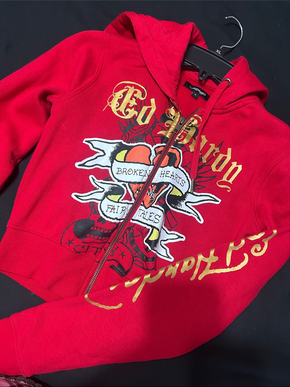 Ed hardy broken hearts cropped zip up hoodie